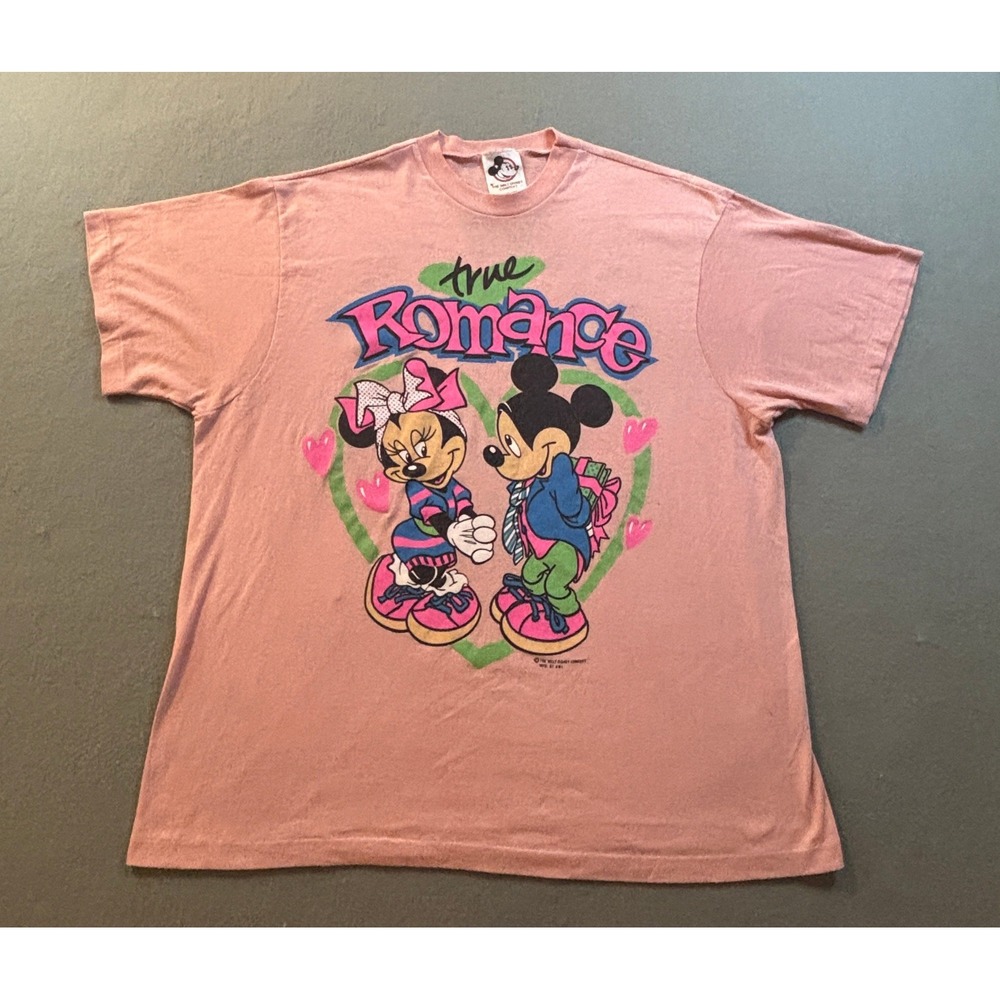 VTG Disney Mickey Minnie Mouse True Romance T Shirt Womens XL Pink 80s USA